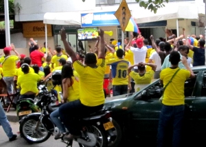 Celebración del gol de Colombia ante Ecuador en Valledupar