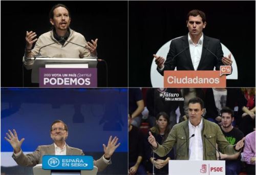 Los representantes de los 4 mayores partidos políticos en las elecciones españolas 