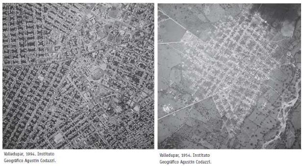 Vistas aéreas de Valledupar en 1994 y en 1954 / Foto: Geográfico Agustín Codazzi Vistas aéreas de Valledupar en 1994 y en 1954 / Foto: Geográfico Agustín Codazzi