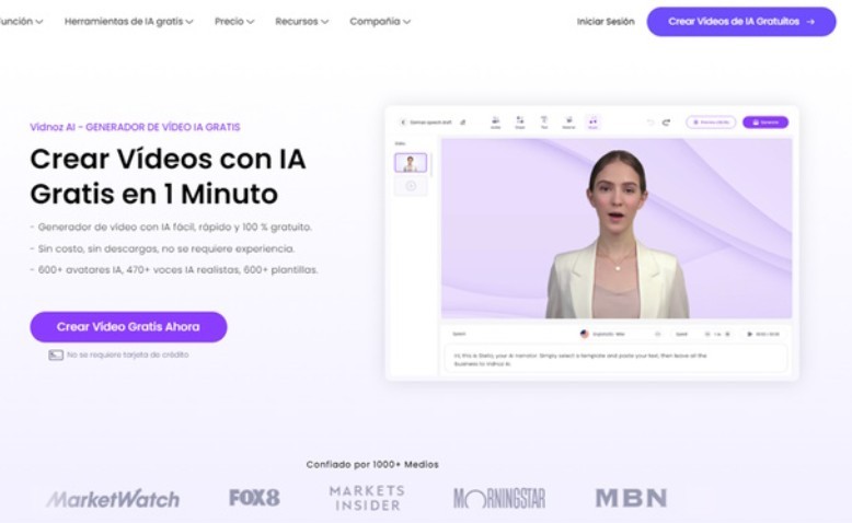 Vidnoz AI: crear video con IA online gratis